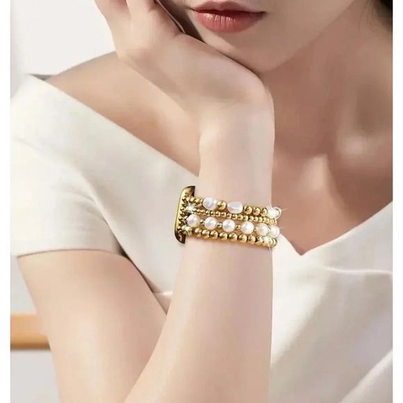 Golden & Silver Beaded Apple Watch Band - Picture 3 of 4